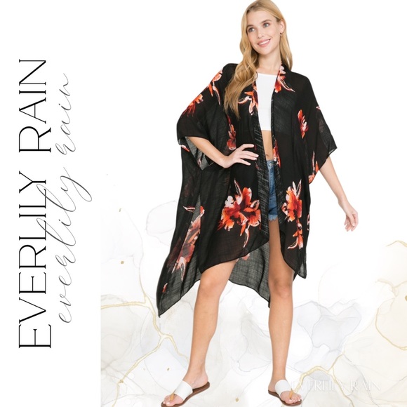 LAST ONE! Floral Print Boho Kimono Wrap - Picture 6 of 15